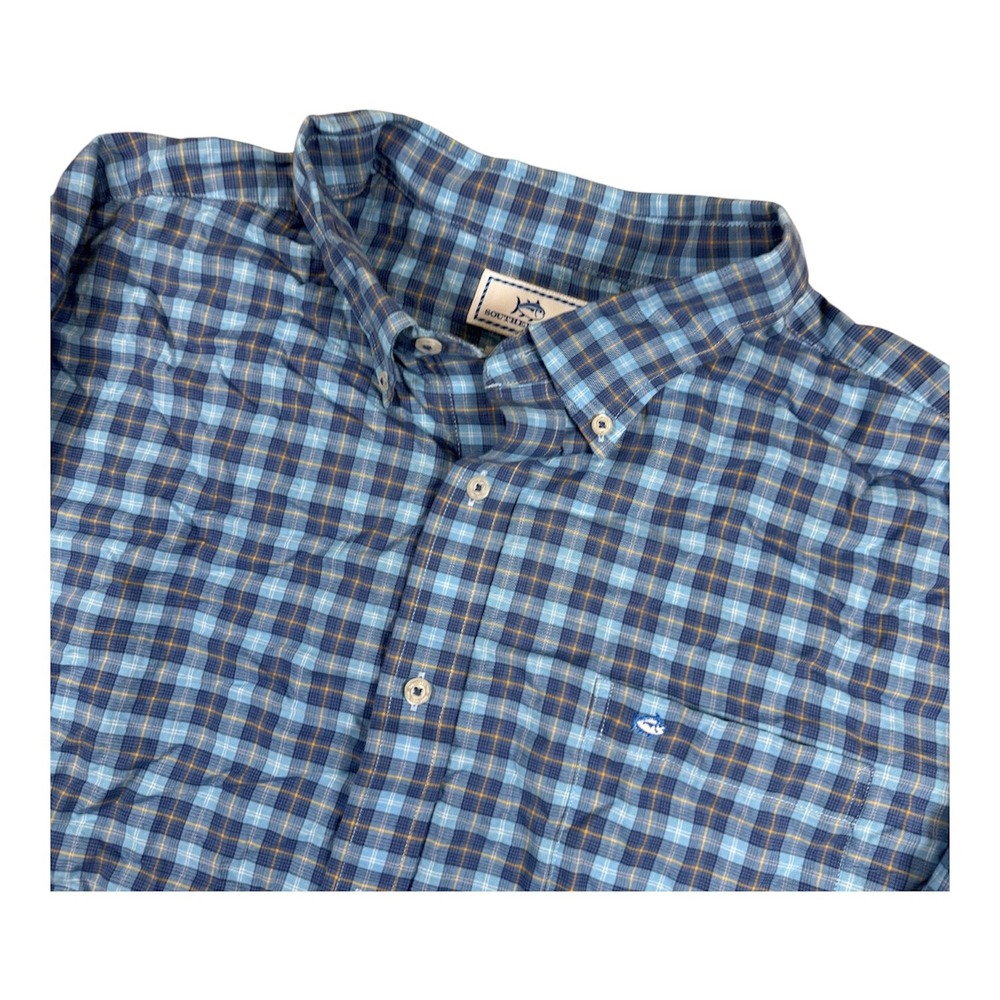 Southern Tide Blue‎ Plaid Button Down Shirt Classic Fit Men's XXL